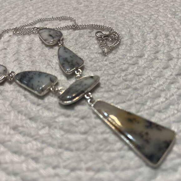 Beautiful DENDRITE OPAL Handmade Sterling 925 Lariat Necklace Size 20" #64D - Picture 3 of 3